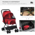 Folding Pet Stroller with Reversible Handle – Red