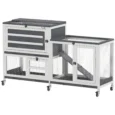 Two-Level Rabbit Hutch with Run, Wheels and Trays – Grey, 147cm