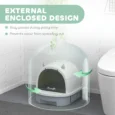 Covered Cat Litter Box with Drawer and Carry Handle – Grey, 52cm