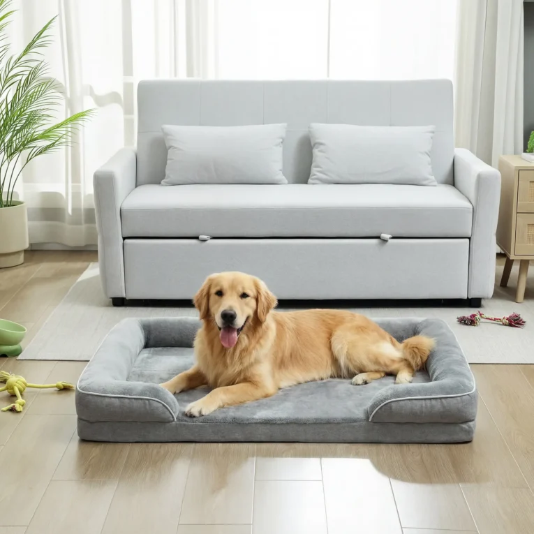 Large Memory-Foam Dog Sofa Bed – Grey, 112 × 80cm Large Memory-Foam Dog Sofa Bed – Grey, 112 × 80cm