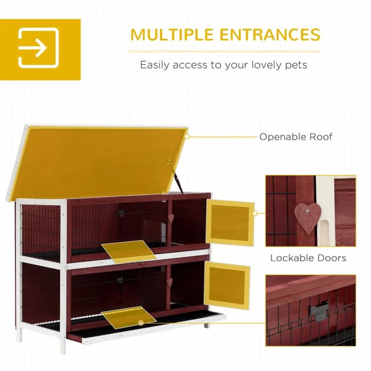 Two-Tier Wooden Rabbit Hutch with Twin Trays – Brown and White Two-Tier Wooden Rabbit Hutch with Twin Trays – Brown and White