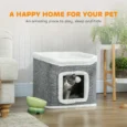 Two-Level Cat Hideaway with Top Bed and Toys – Grey, 41cm