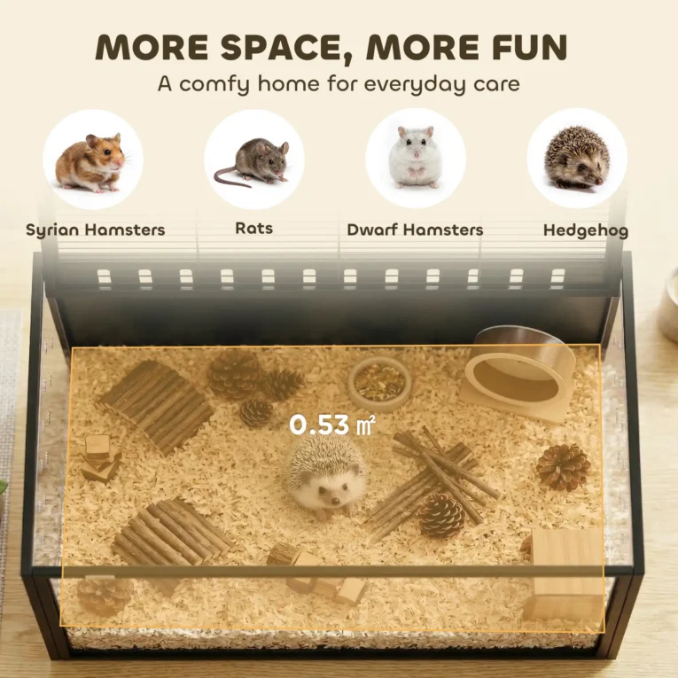 Steel Hamster Habitat with Clear Panels – Black, 105cm