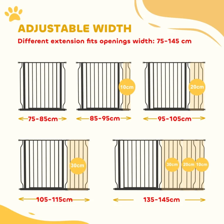 Extra-Wide Dog Gate with Extensions – Black, 75–145cm
