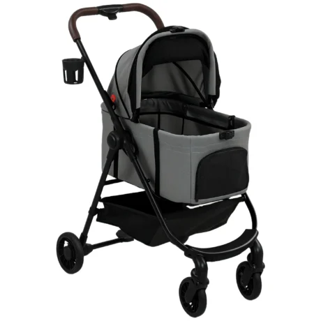 Three-in-One Pet Stroller with Detachable Carrier &ndash; Grey