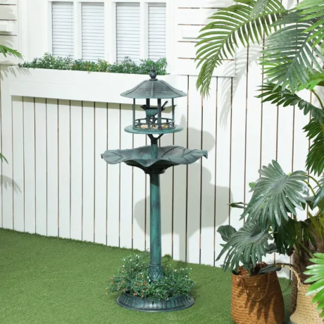 Garden Bird Bath with Planter Base – Green, 113cm