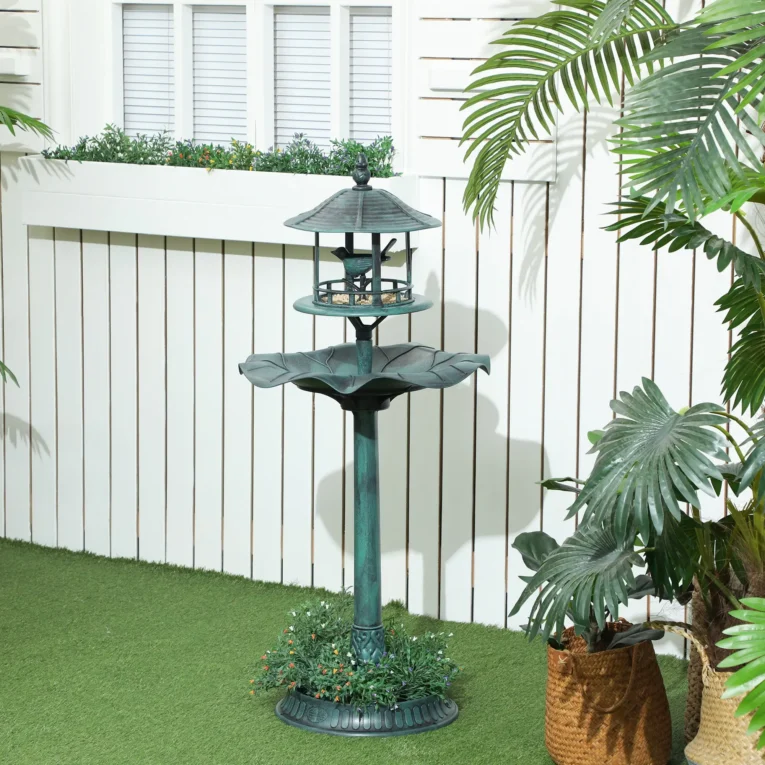 Garden Bird Bath with Planter Base – Green, 113cm