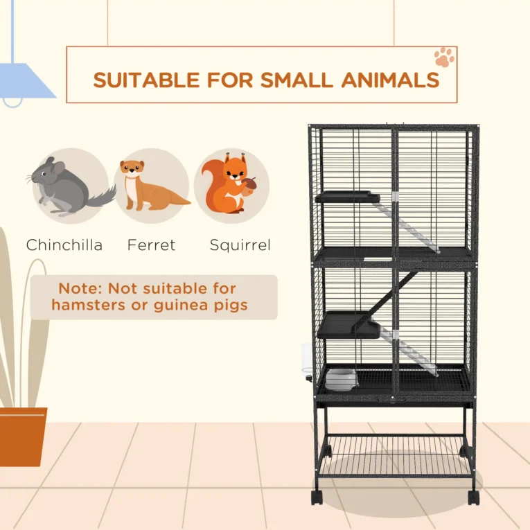Four-Level Small-Animal Cage with Storage Shelf – Grey