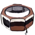 Folding Fabric Pet Playpen with Mesh Panels – Brown, 90cm