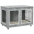 Dog Crate Furniture Table with Cushion and Doors – Grey, white and black