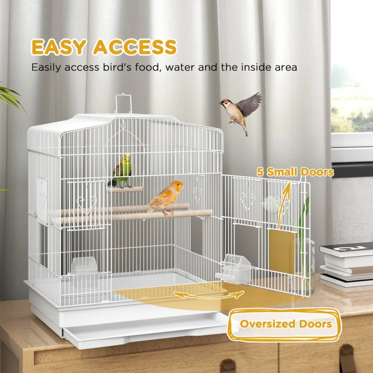White Bird Cage with Perches, Feeders and Swing – 59cm White Bird Cage with Perches, Feeders and Swing – 59cm
