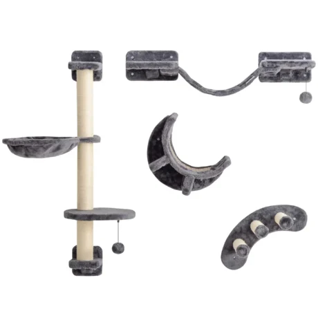 Four-Piece Wall-Mounted Cat Furniture Set with Hammock &ndash; Dark Grey