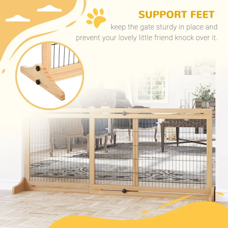 Adjustable Freestanding Dog Gate – Natural Wood, 104–180cm