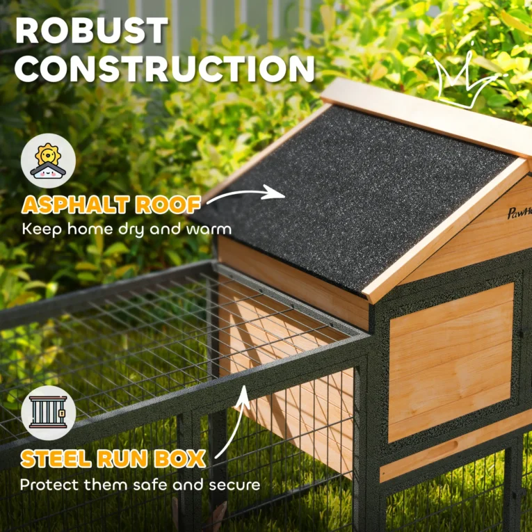 Wooden Rabbit Hutch with Side Run and Tray – Natural, 217cm Wooden Rabbit Hutch with Side Run and Tray – Natural, 217cm