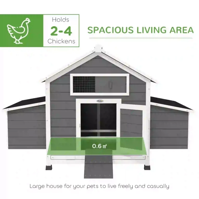 Wooden Chicken Coop with Nesting Boxes and Pull-Out Tray – Grey
