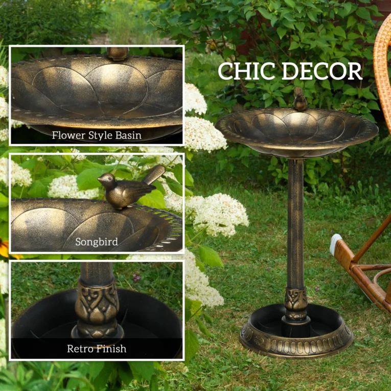 Garden Bird Bath with Planter Base – Bronze Tone, 72cm