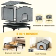 Raised Insulated Outdoor Cat House with Cushion – Grey, 62cm