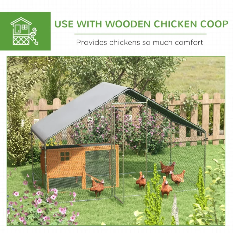 Walk-In Steel Chicken Run with Cover – Silver, 3 × 1.7m
