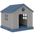 Plastic Outdoor Dog Kennel with Ventilation – Grey and Blue, 85cm