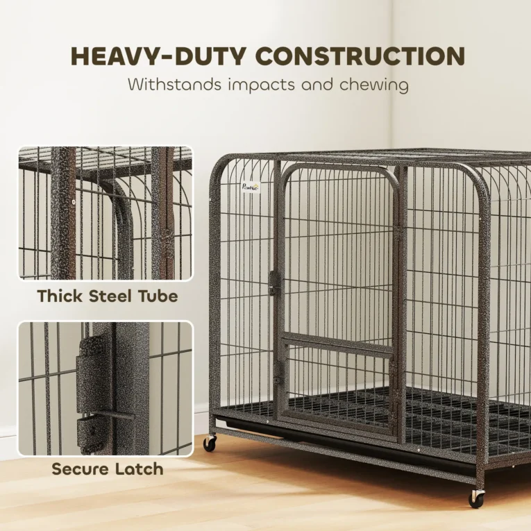 Large Wheeled Steel Dog Crate with Opening Top – Black, 109cm Large Wheeled Steel Dog Crate with Opening Top – Black, 109cm
