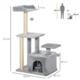 Cat Tower with Den and Raised Perches – Light Grey, 114cm