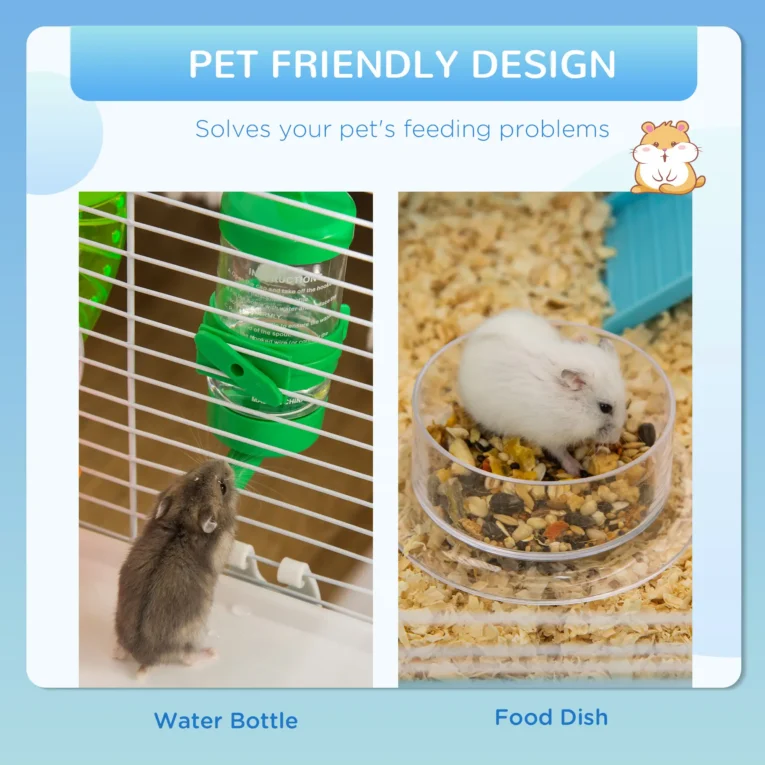 3-Level Hamster Cage with Tubes and Accessories 59x36x47cm – Blue and white