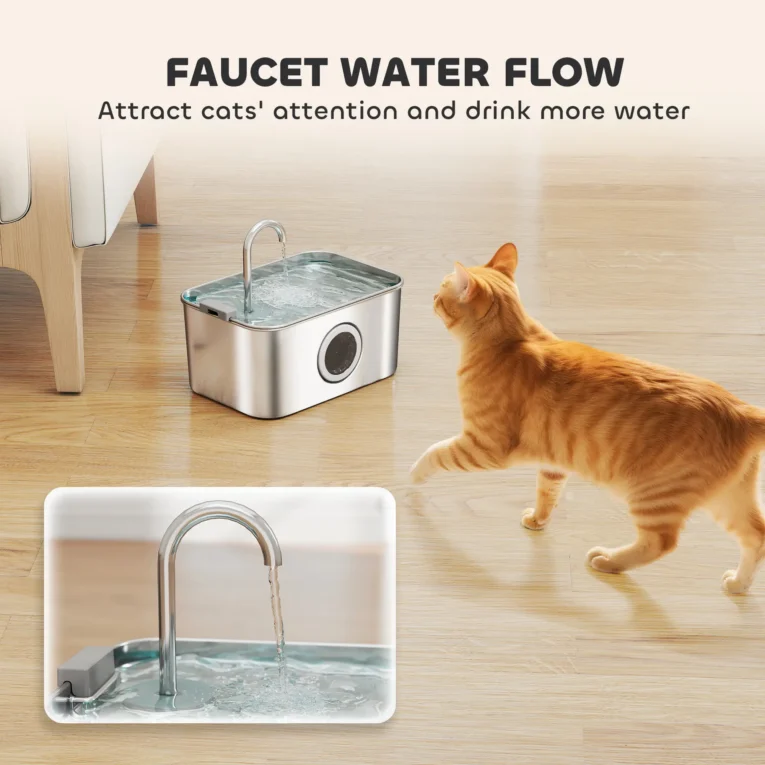 Stainless Steel Cat Drinking Fountain with Level Window – 3.2L Stainless Steel Cat Drinking Fountain with Level Window – 3.2L