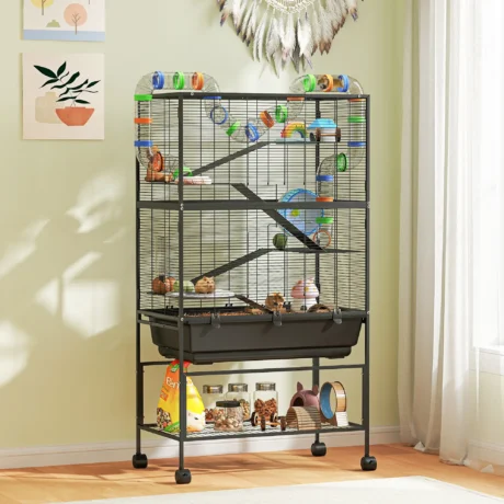 Five-Level Small-Animal Cage with Wheels and Deep Tray &ndash; Black &ndash; detail 2