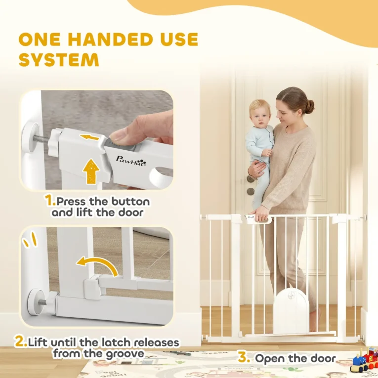 Dog Gate with Cat Flap and Two Extensions – White, 75–103cm Dog Gate with Cat Flap and Two Extensions – White, 75–103cm