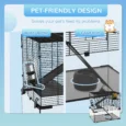 Three-Level Hamster Cage with Glass Base – Black, 60 × 40 × 54.5cm