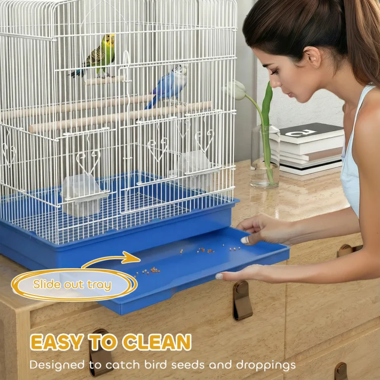 Bird Cage with Perches and Swing – Blue and White, 59cm Bird Cage with Perches and Swing – Blue and White, 59cm