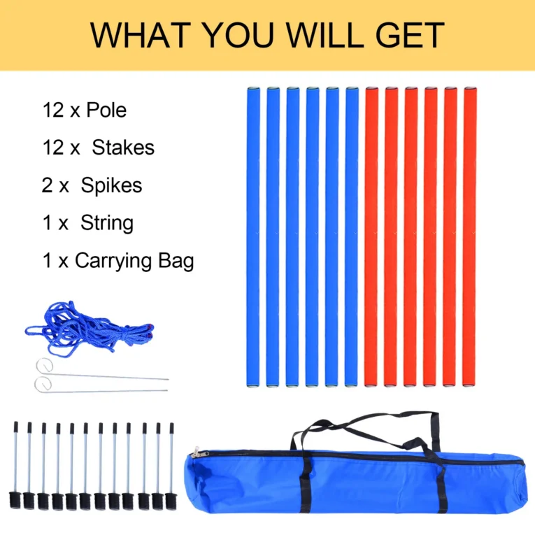 12-Pole Dog Agility Training Set with Ground Stakes and Bag