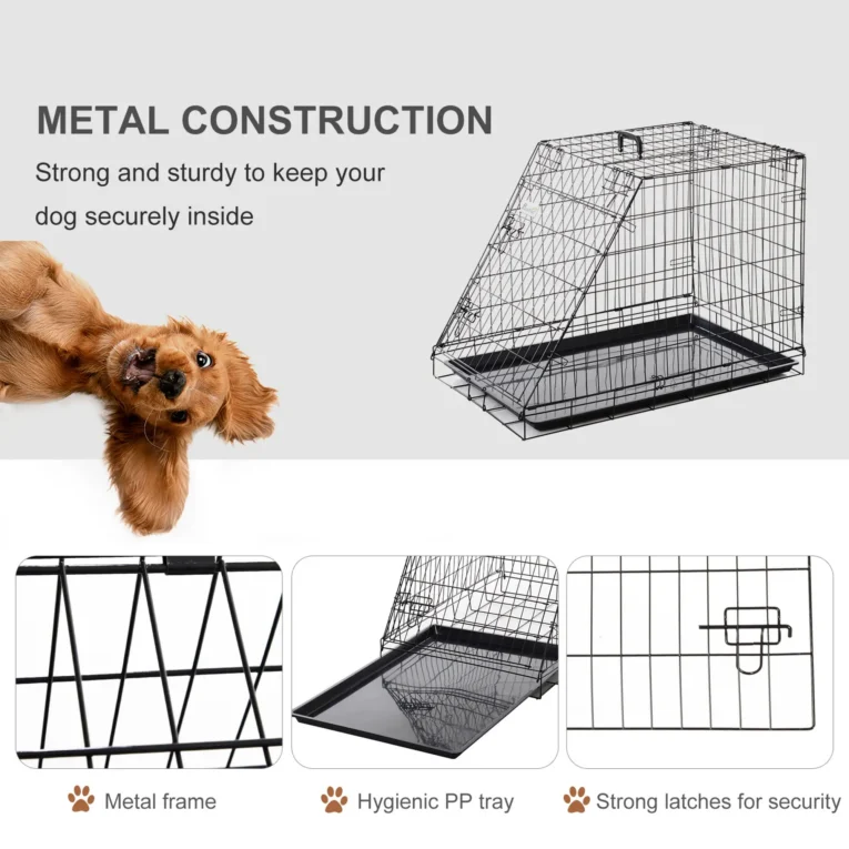 Folding Trapezoid Dog Crate with Tray – Black, 93cm