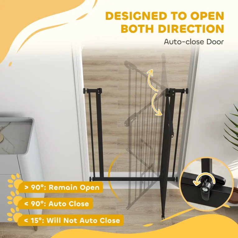 Extra-Tall Pet Gate with Cat Door – Black, 74–80cm