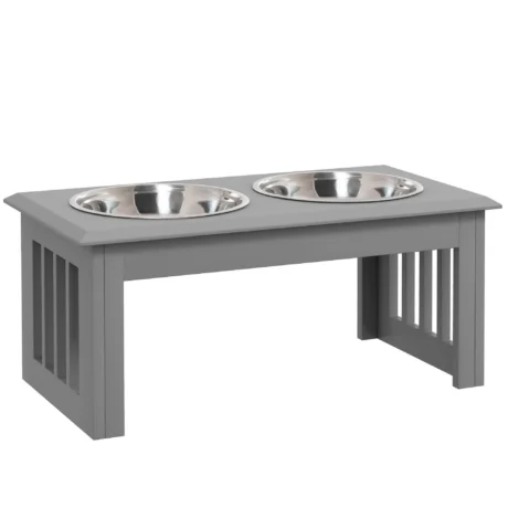 Raised Double Dog Bowl Stand &ndash; Grey, 25.4cm