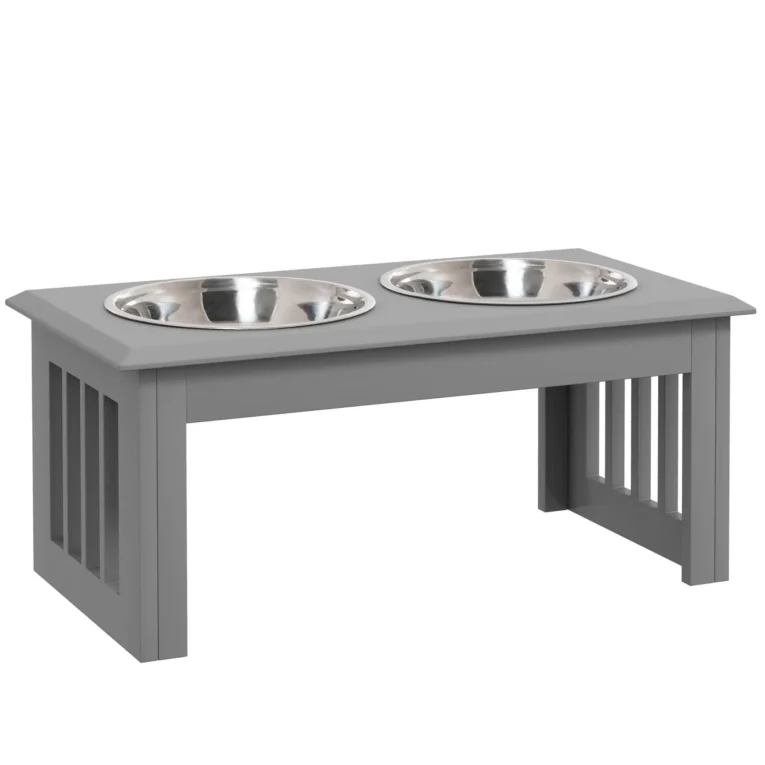 Raised Double Dog Bowl Stand – Grey, 25.4cm