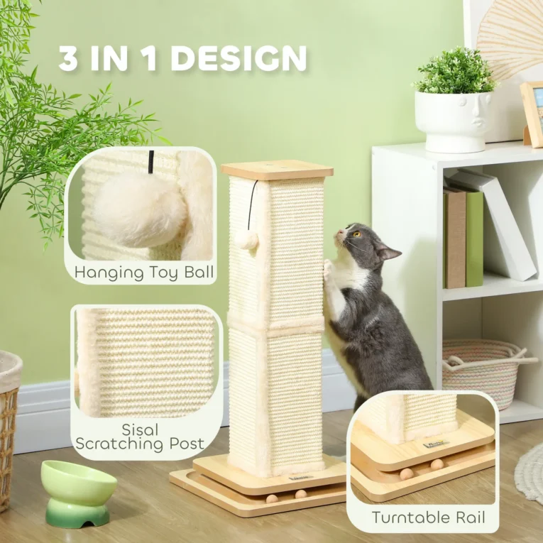 Sisal Cat Scratching Post with Ball Tracks – Oak Tone, 67cm