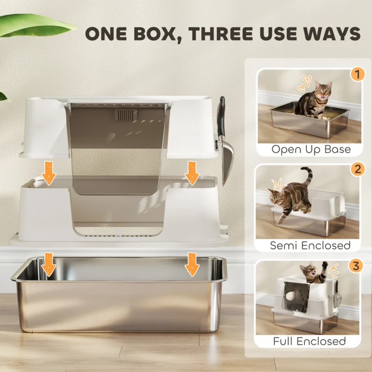 XL Steel Cat Litter Box with Flip Lid and Dual Access – Light Grey XL Steel Cat Litter Box with Flip Lid and Dual Access – Light Grey