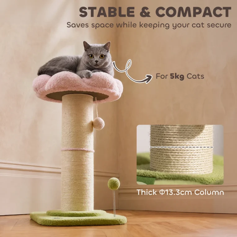 Flower Cat Scratching Post with Padded Perch – Pink, 59cm