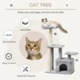 Cat Tower with Den and Raised Perches – Light Grey, 114cm