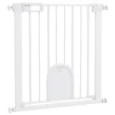 Pet Safety Gate Pressure Fit with Cat Flap – White