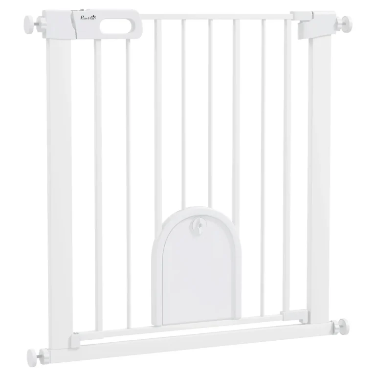 Pet Safety Gate Pressure Fit with Cat Flap – White Pet Safety Gate Pressure Fit with Cat Flap – White