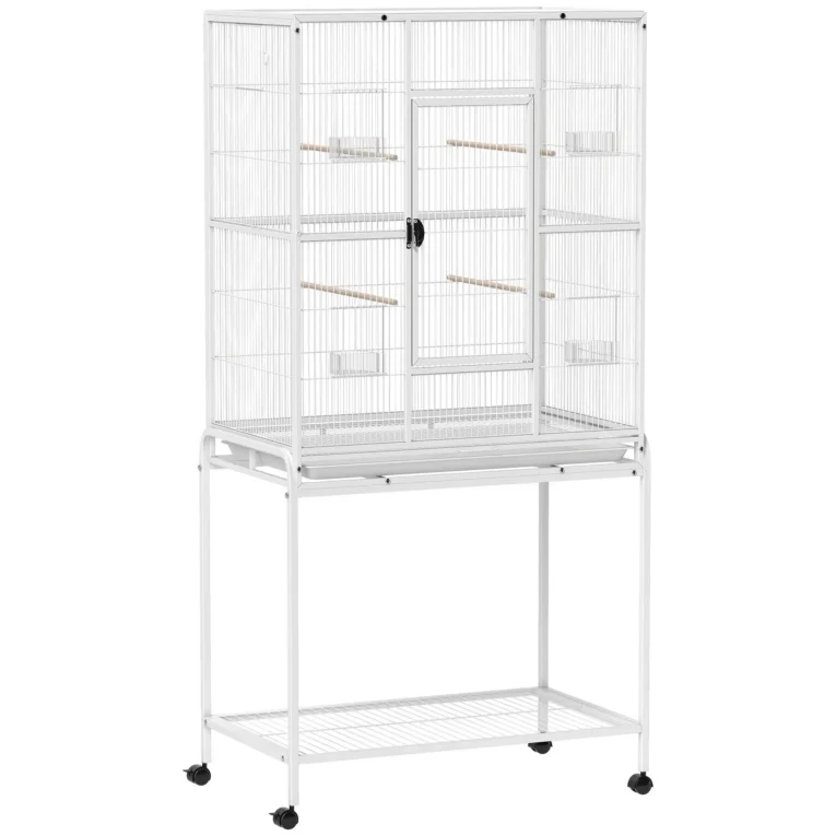 Large Bird Cage with Stand and Shelf 81x48x162.5cm – White