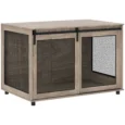 Two-Door Dog Crate Side Table – Walnut Brown, 118cm