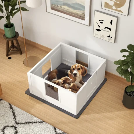 Dog Whelping Box with Washable Pad – White, 100cm