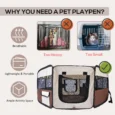 Folding Fabric Pet Playpen with Mesh Panels – Brown, 90cm