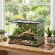 Glass Reptile Terrarium with Bark-Effect Background – Black, 50 × 30 × 35cm