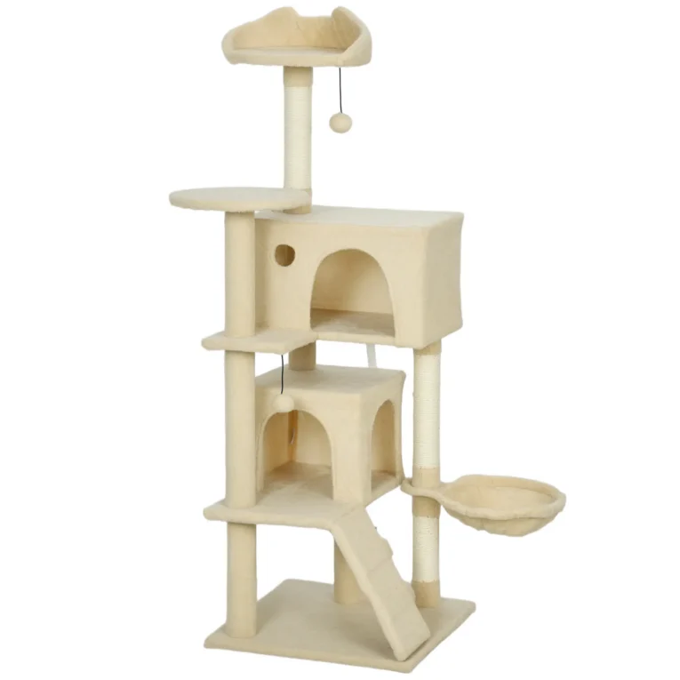 Cat Activity Tree 140cm with Hammock – Beige, Cream White