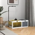 Wooden Tortoise Table with Lamp Holder and Twin Trays – Grey