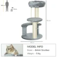 Compact Cat Tower with Sisal Posts and Hanging Rope – Grey, 65cm